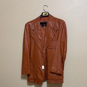 Men's Rust Brown Leather Blazer Jacket Vintage